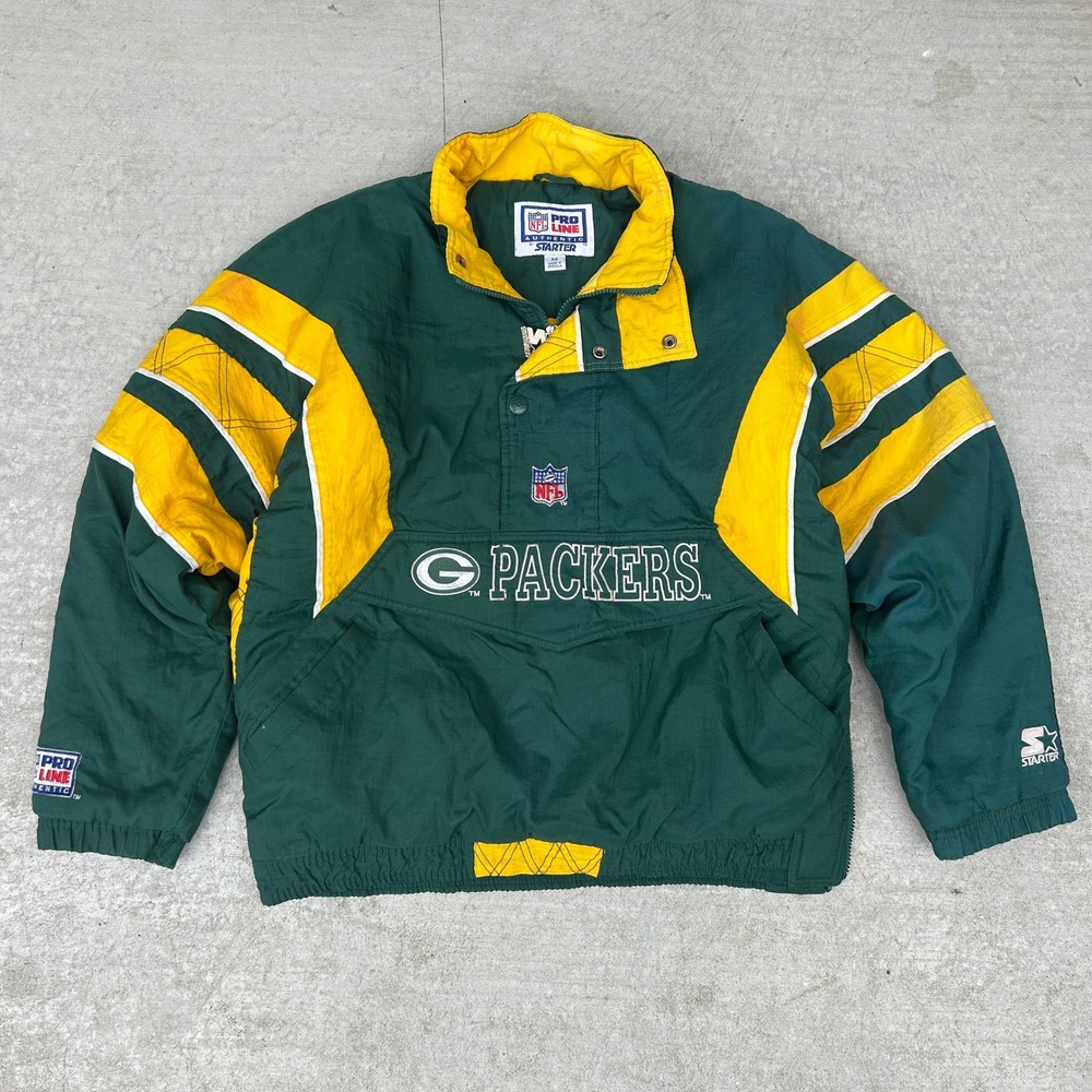 Starter Green Bay Packers Jacket Medium Green Vintage 90s NFL Anorak Puffer